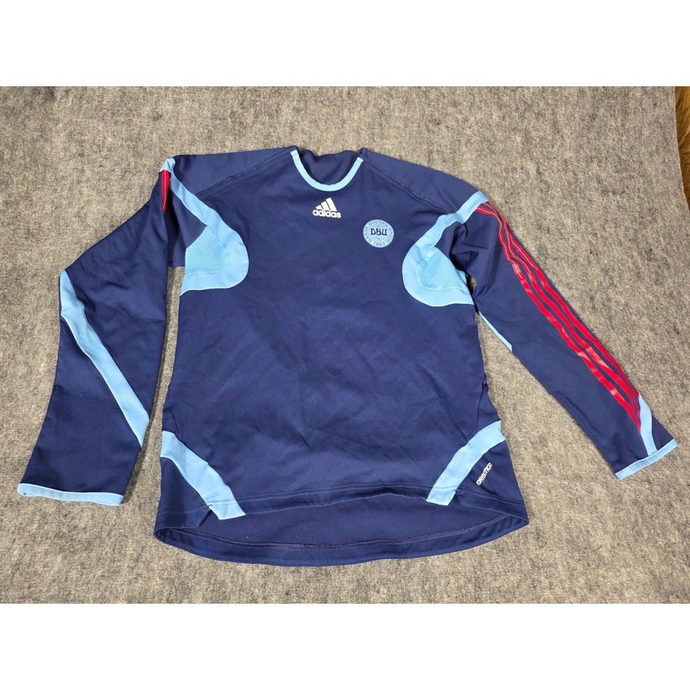 Vintage Denmark DBU Adidas Formotion Soccer Training Shirt Mens LS Blue 079940